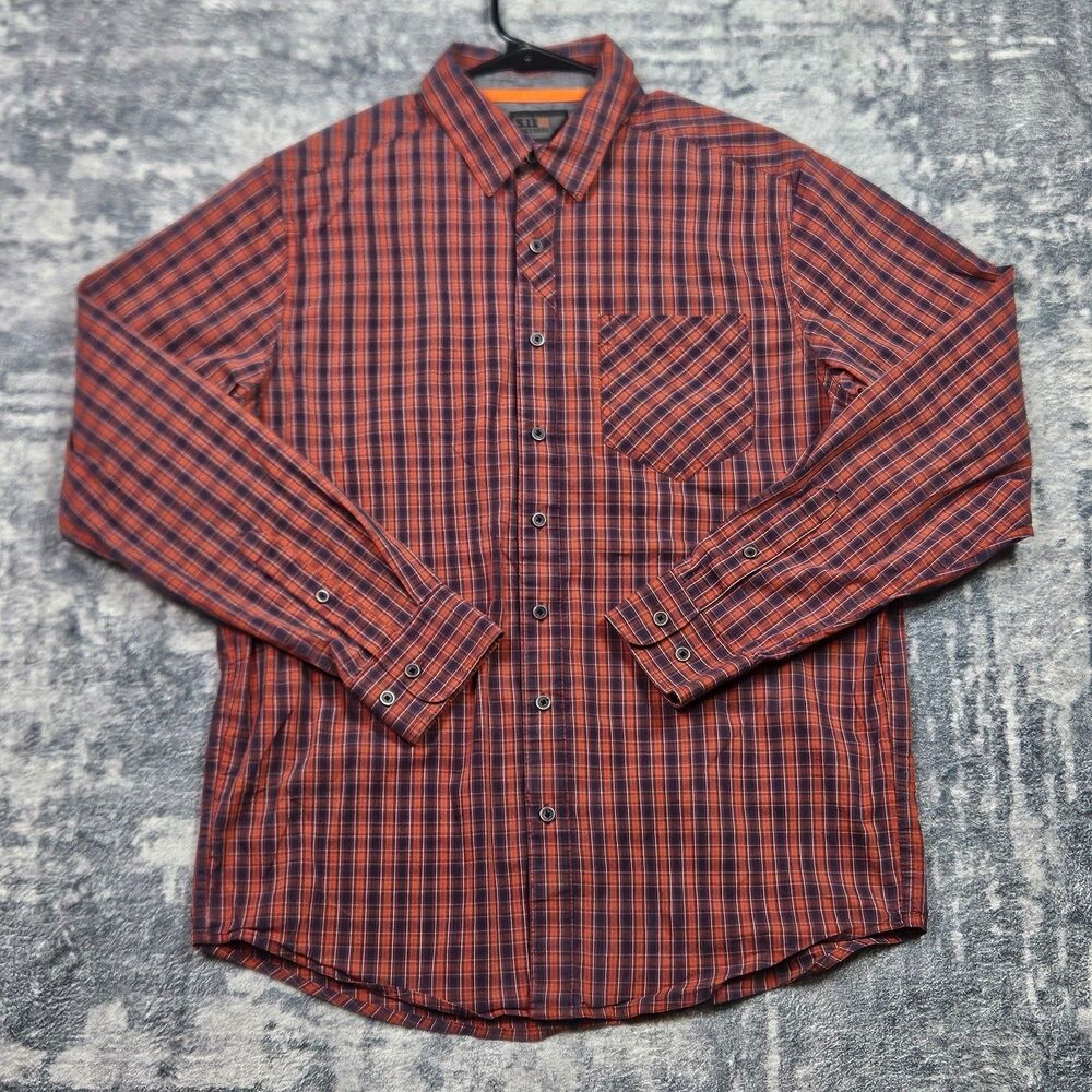 5.11 Tactical Shirt Mens Medium Red Orange Plaid Button Down Long Sleeve Work
